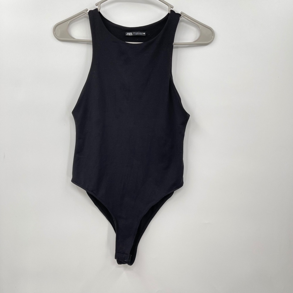 Zara Black Sleeveless‎ Bodysuit Tank Top Racerback Snap Closure S